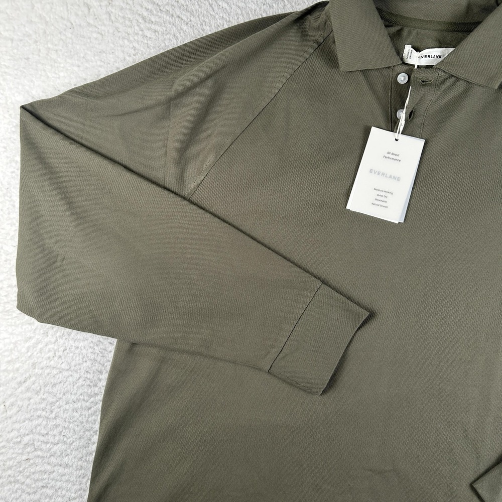 Everlane Polo Shirt Mens Large Raglan Solid Performance Stretch Long Sleeve NEW - Picture 2 of 15